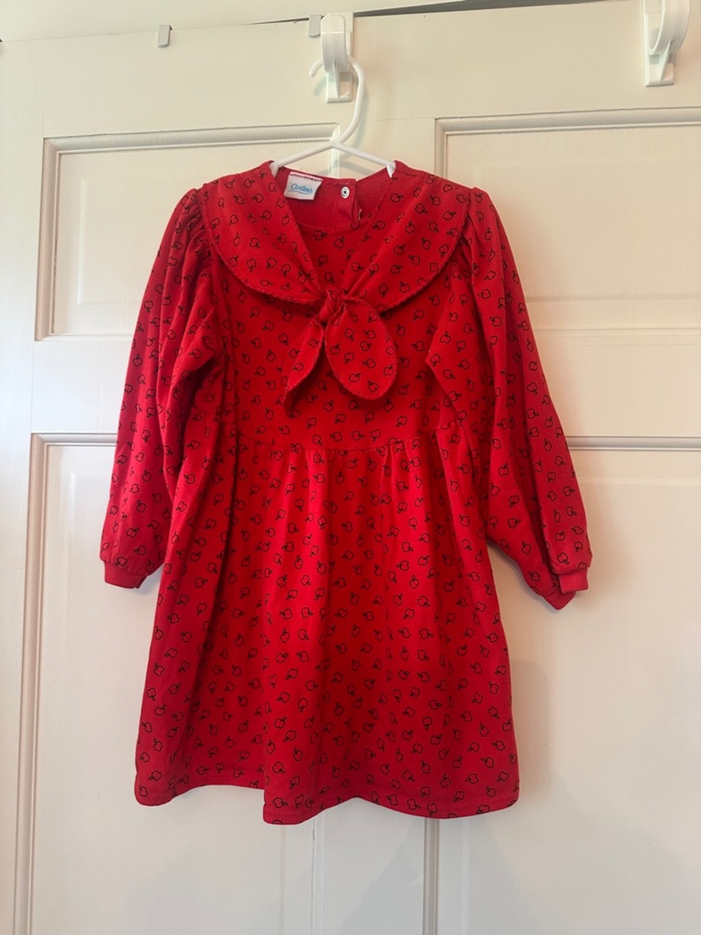 Vintage Carters red apple print dress with sailor collar, 4T